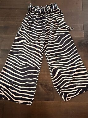 H&M Zebra-Print Wide Leg Pants in Black and Cream